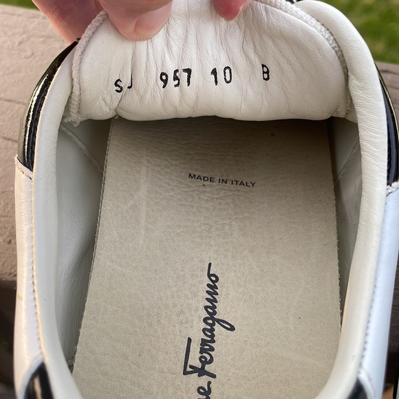 Salvatore Ferragamo Black Patent and White Leather Slip On Sneaker Shoes 10 B - Picture 12 of 16